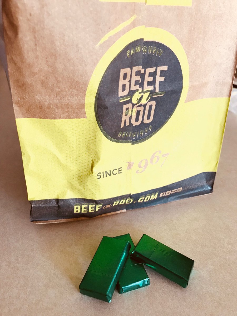 StutzkeWX's tweet photo. The awesome folks at my local @beefaroo_IL in Roscoe think they can bribe me into creating nice weather by throwing a few mints my way. 🤔 #okyouwin #sunnyandwarm #next2days #chocolateismyweakness https://t.co/CXg5hcfdMi