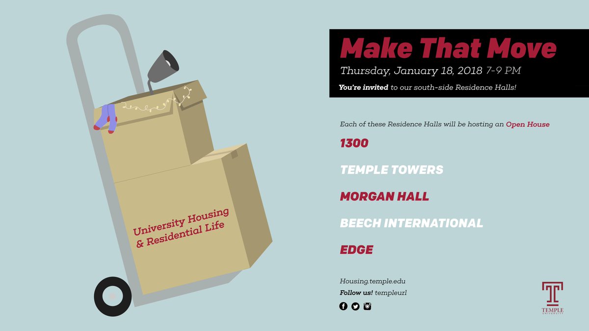 tuhardwick's tweet photo. Thinking about #templehousing options for next year?  Don't know where you can live? Check out residence halls for returning students at our open house TONIGHT - 7PM! https://t.co/ik3KKRwRQV