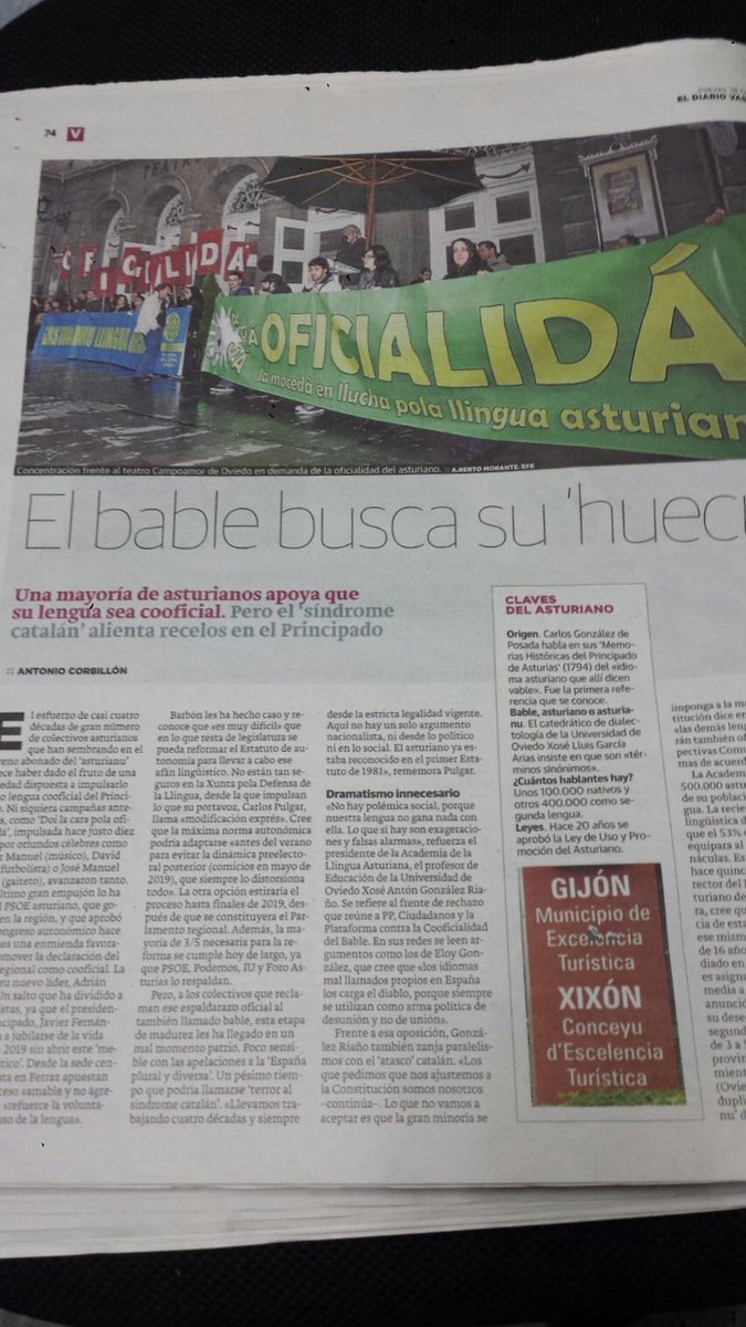 VientuNordes's tweet photo. EL DIARIO VASCO: "Una mayoría de los asturianos apoya que su lengua sea cooficial"

Mientres la prensa de Madrid intoxica, manipula y tergiversa "informando" sobre l'asturianu, güei la prensa d'Euskadi dedica una páxina entera a falar de la nuesa llingua con respetu.

#Oficialidá https://t.co/HKiZW9vGec