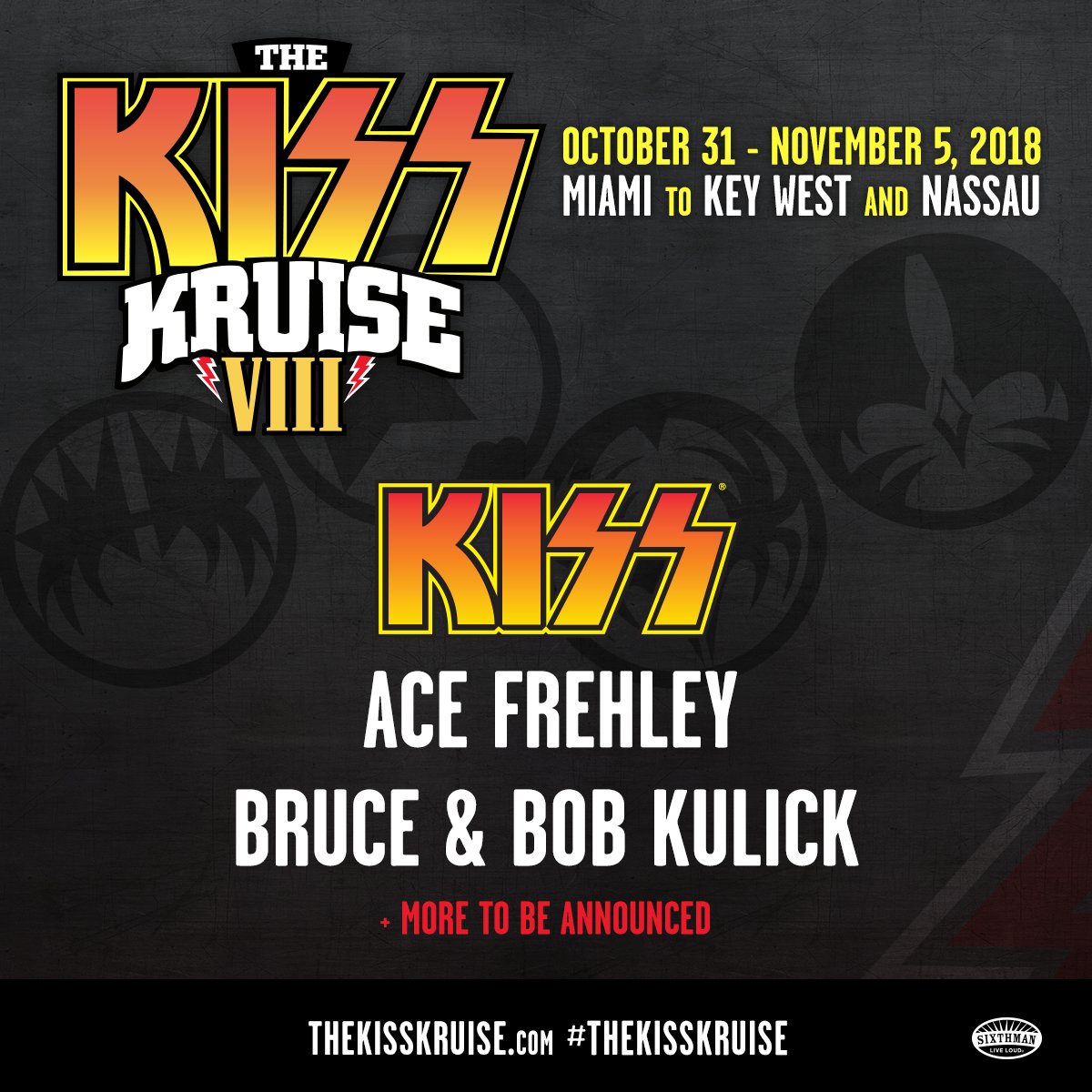 KISS NAVY! Let's rock year 8 with @kissonline <a href="/ace_frehley/">Ace Frehley</a>, <a href="/brucekulick/">Bruce Kulick</a> &amp; <a href="/BobKulickMusic/">Bob Kulick</a> || October 31 - Nov 5, sailing from Miami || Pre-sale signups: thekisskruise.com