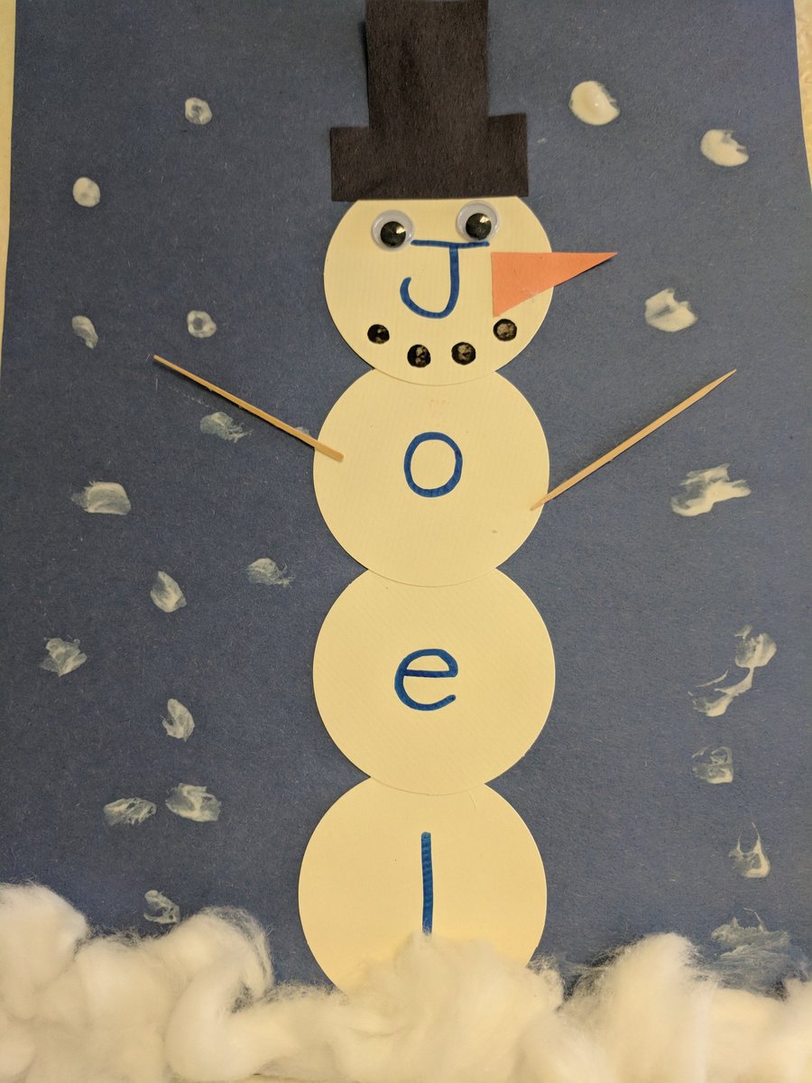 BoucherJac's tweet image. We are learning to match our name to a sample with these snowmen ☃️ #namepractice @dorsetparkps