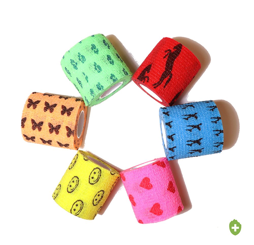 Caresfield's tweet image. Check out our Fun Print Cohesive Bandages! Variety cases include Pink Hearts, Orange Butterflies, Yellow Smileys, Red Horses, Blue Airplanes, and Green Paw Prints. Perfect to brighten a patient’s day! Call today for samples. #cohesivebandage #platinumcode