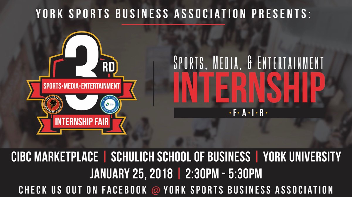 Attn #Schulich students! Interested in a career in the sports, media or entertainment industries? Learn more about internships available at the 3rd annual fair via @YorkSBA &amp; #SSBA. Register: goo.gl/ZRMT6g