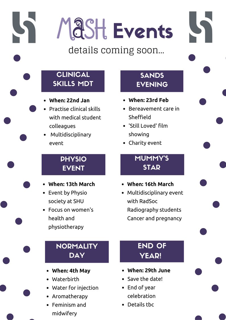 MaSHmidwives's tweet image. Take a look at our upcoming events for the rest of the year (with a few more in the pipeline which we're still working on)!

Hope to see our members there and getting involved!

#studentmidwife #sheffieldhallam #sheffieldhallamstudentsunion #sheffield #midwifery