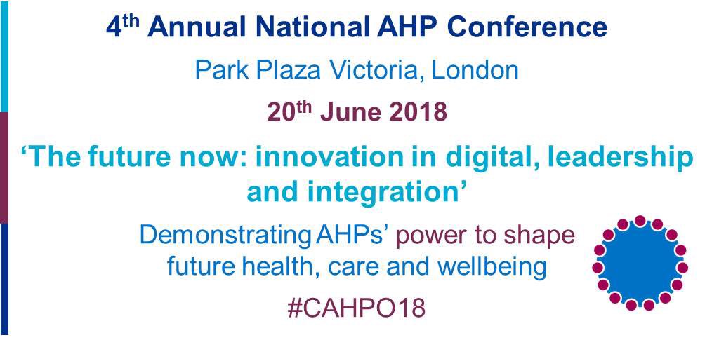 SuzanneRastrick's tweet photo. Booking for #CAHPO18 is now open!
https://t.co/02cIgscSFq

The future NOW.
#AHPs power to shape future health, care &amp; wellbeing.

PLUS: a bit of imagineering,
#AHP networking &amp; #NHS70 cake.

Come on, you know you want to!

And it’s still free of charge...

#AHPs into Action https://t.co/UknH8dpXBE