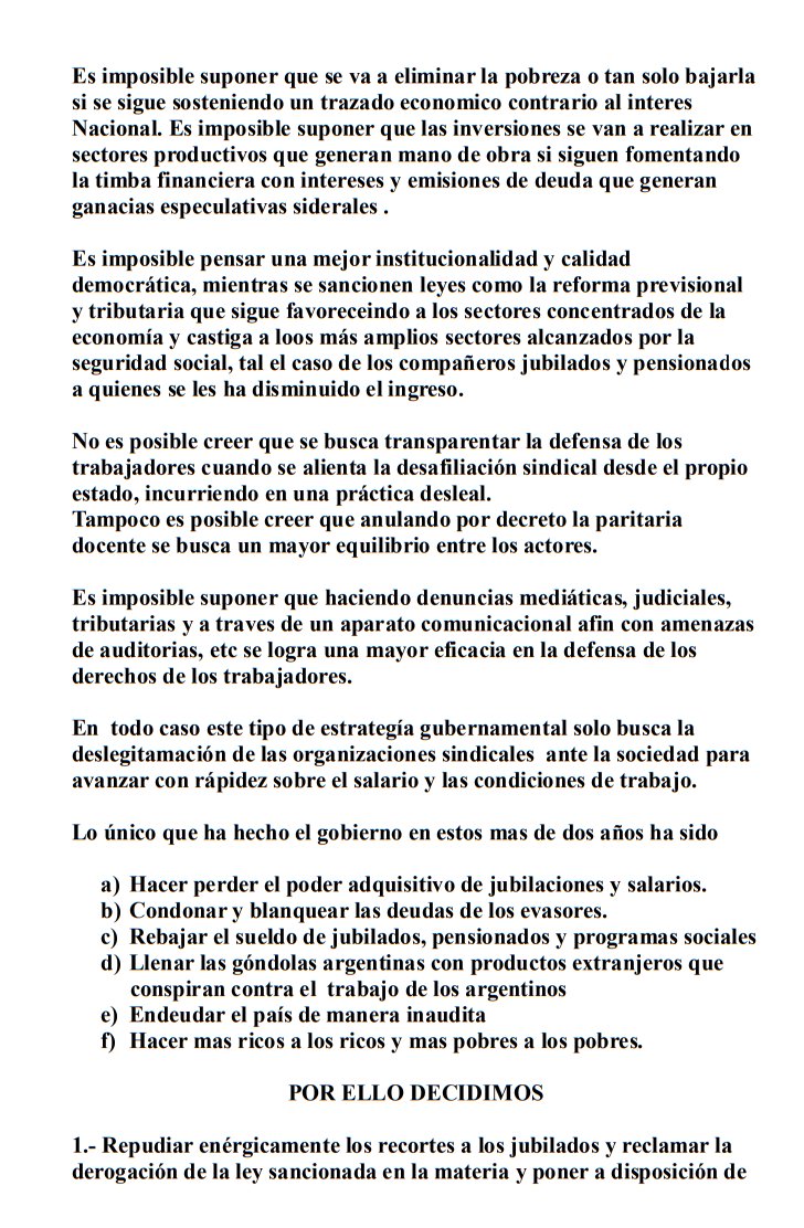 JuanCSchmid's tweet photo. Este es el documento elaborado hoy por los dirigentes sindicales que nos reunimos en Mar del Plata, para ser presentado y discutido próximamente en la #CGT https://t.co/W341zen8SP
