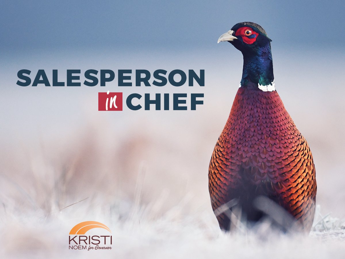 KristiNoem's tweet photo. SD has pheasant hunting, Custer State Park, Great Plains Zoo, Glacial Lakes, MtRushmore! Loved being part of the excitement when I ran our hunting lodge and ready to be SD's Salesperson in Chief. I commit to always asking what more we can do to attract tourism to SD. #SDOnTheMove https://t.co/DzX90VSRNN