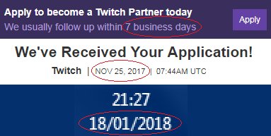 DanTicipation_'s tweet photo. @Twitch #Twitch Tomorrow marks 8 weeks since I applied for Partnership with absolutely no response or update. My metrics have remained well above requirements. I understand that you're busy, but at the very least can I get a true ETA to give my community something? I'm in the UK. https://t.co/r6Sw4s5cWF