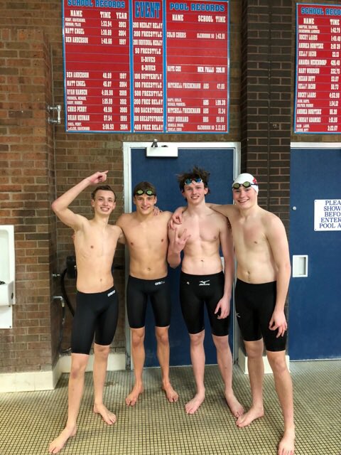 Congratulations to our awesome swimmers Lucas Farrar, Keenan Cuculi, Cody Clauer, and Drew Nixdorf who broke the 200 Freestyle Relay pool record this last week!