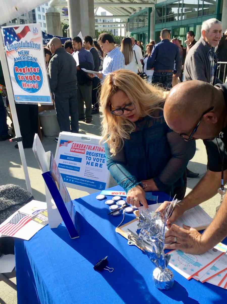 LACityClerk's tweet photo. LA City Clerk team at the @ConventionLA helping new Americans register to vote! 🇺🇸
#registertovote #LACityVotes #newAmericans https://t.co/Z3z3fYZe5Q