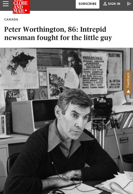When Peter Worthington died in 2013, there were many glowing obituaries like this one in the Globe & Mail, saying he "fought for the little guy".Worthington was surely Canada's most prominent defender of apartheid South Africa, & virulent opponent of the ANC and Mandela