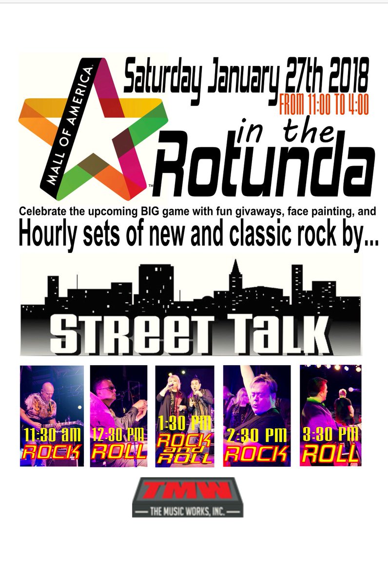 PaigeHuse's tweet image. My band is playing in the Rotunda at MOA. We would love to see many many familiar faces. It’s a family show so bring the kids!! Let’s have some fun and Rock!!