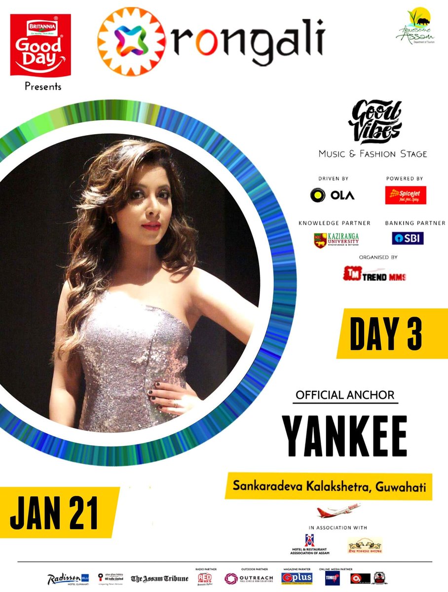 RongaliAssam's tweet photo. Yankee | Official Anchor for Day 3

Celebrity | Anchor | Artist 

Actress from the Movie Mission China. 

Catch her Live Anchoring on Day 3 at Rongali 2018, 21st Jan at Sankardev Kalakshetra. https://t.co/A15p1CbUr2