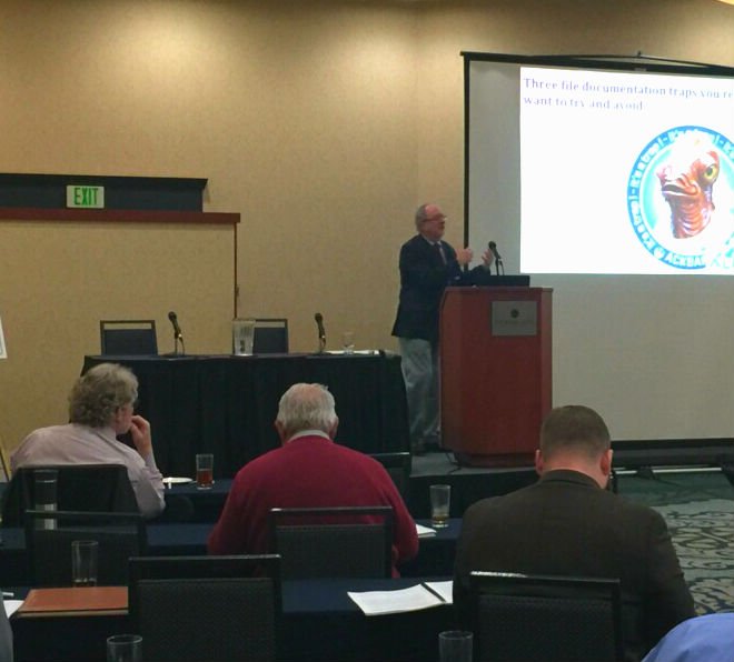 ALPScorp's tweet photo. Mark B speaking to @idahostatebar lawyers about documentation traps to avoid. #legalmalpracticeinsurance #mandatoryinsurance https://t.co/O2YvcHNNHk