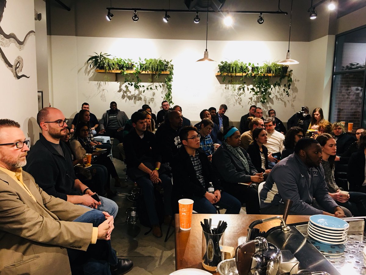 Startup Grind with Jeff Amerine is underway! The house is packed at Blue Sail Coffee and everyone is enjoying Tacos 4 Life! #FullSteamAR