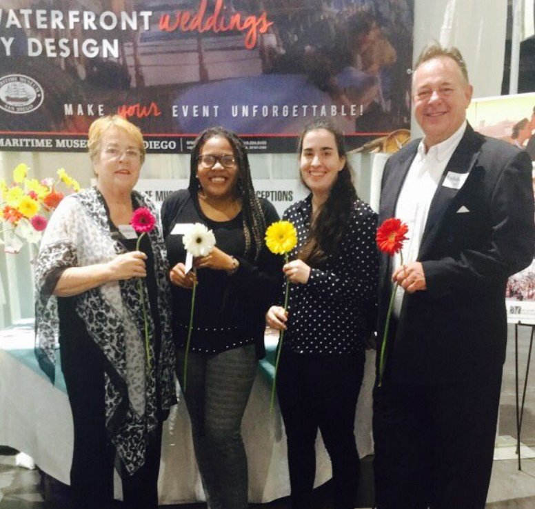 EventVenuesSD's tweet image. The Maritime Museum of San Diego Special Events Team were all smiles at the 2018 San Diego Bridal Bazaar!