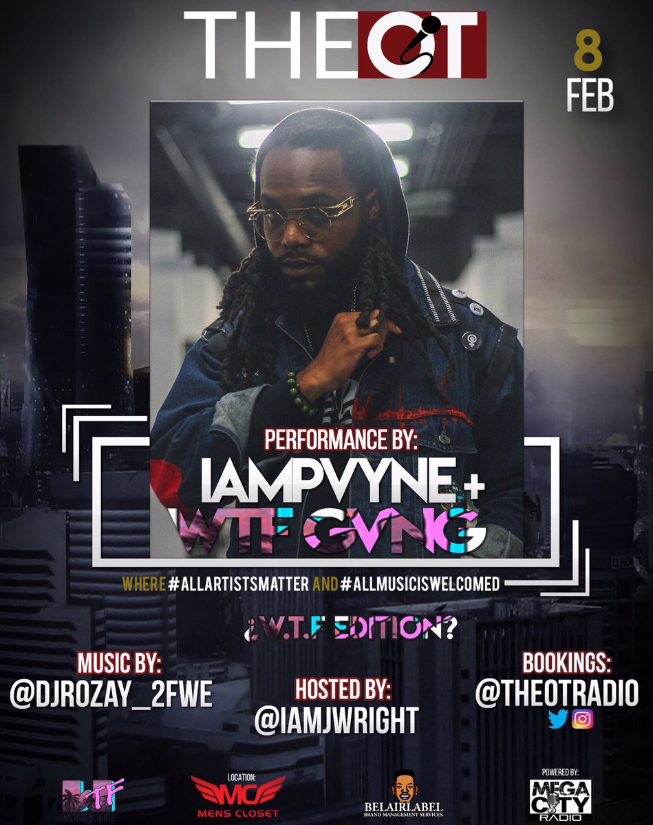TheOTRadio's tweet photo. First Show Of 2018!
"W.TF Edition" (We The Future)
Feb.8th, 8pm-10pm @menscloset407 
@IAMPVYNE &amp; @wtf_gvng Will Be In The Building!

#BeHeard 🗣👂🏾
#TheOTRadio To Connect w/ Us 🤝
#SeeYourVision 👁 https://t.co/1YQzg4dDzl
