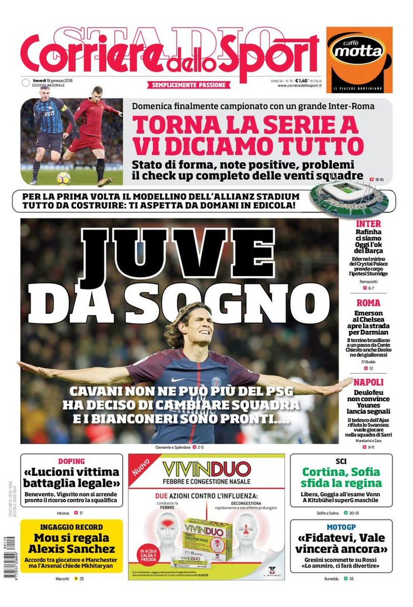 Jornal italiano diz que Juve sonha com Cavani, que teria decidido deixar o PSG glo.bo/2BcaH9v