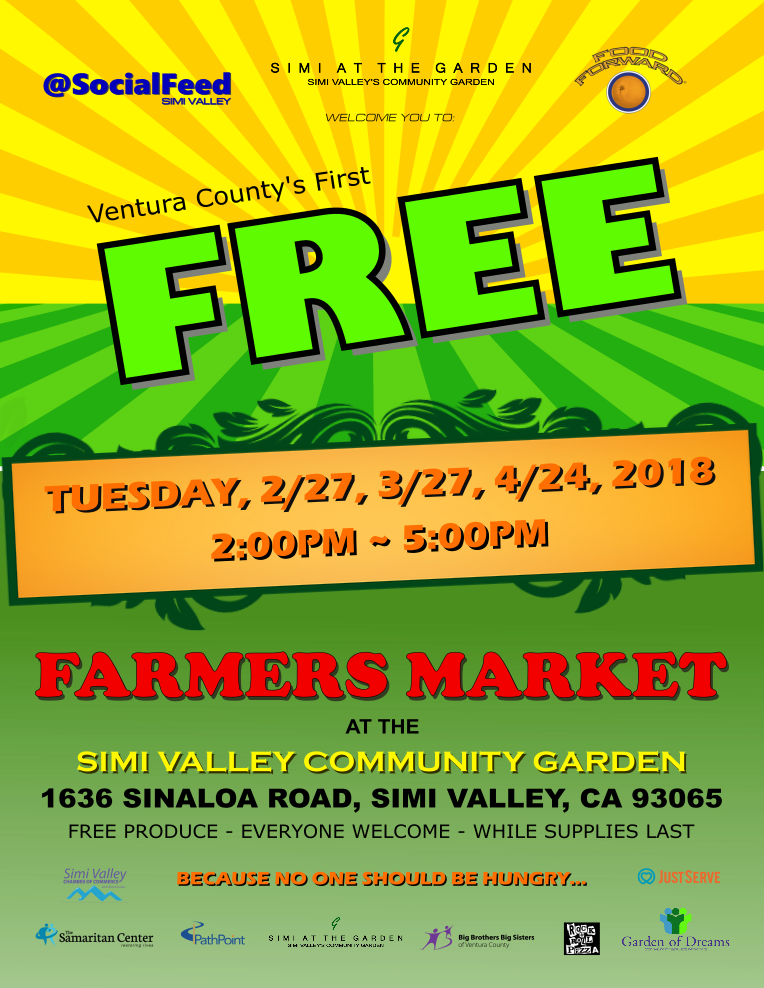 SocialFeedSV's tweet photo. Free Farmers Market dates for 2018 just released!  Visit us at https://t.co/5yHUWALMcM for more info.  #simivalley #foodmob #community #socialfeed #freefarmersmarket #communitygarden #sundance #hunger #takethestep https://t.co/BomsotJhir