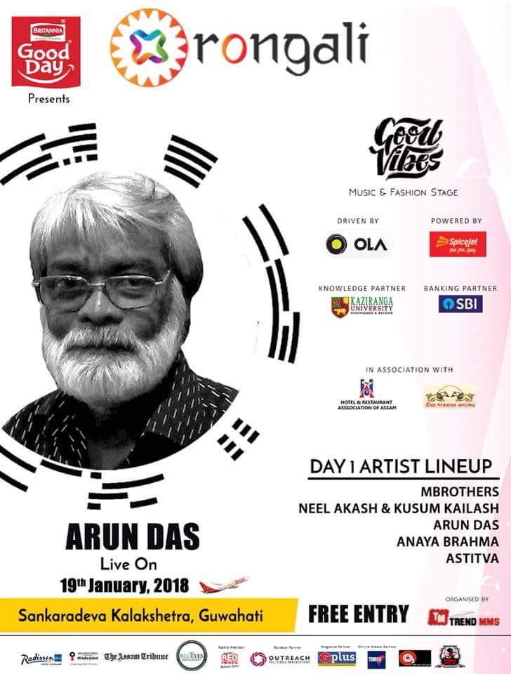 RongaliAssam's tweet photo. Today evening get ready to listen to the forgotten Rockstar.

Arun Das with his band live at Rongali Goodvibes Stage at Kalakshetra to recreate the old music. Come one come all. Entry Free. https://t.co/9zHTJoAJ7e
