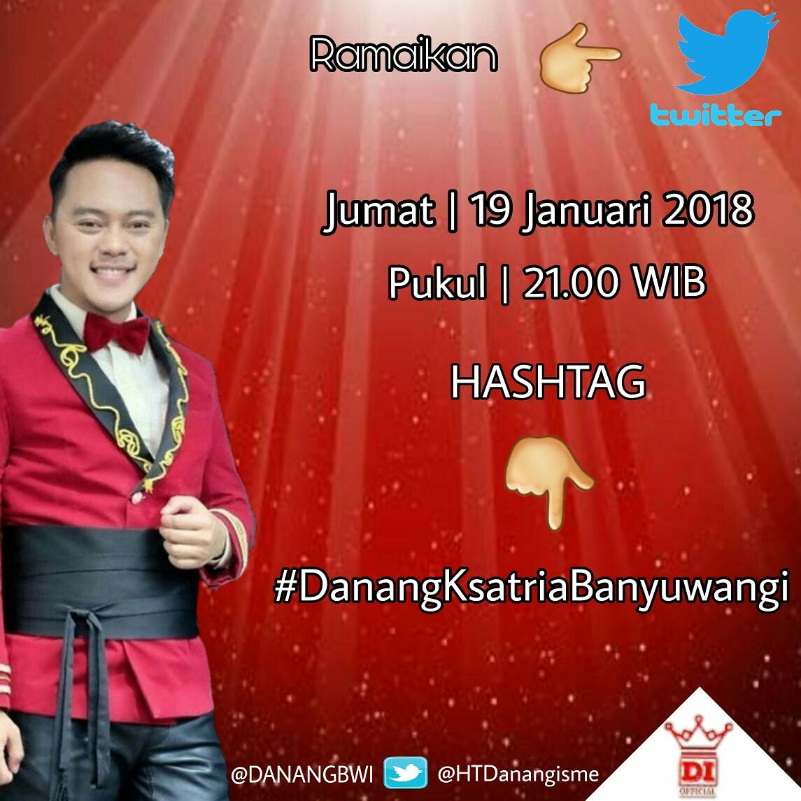 Hallo Mates !!!
Yuuk Malam ini kita Support Konser <a href="/da2_danang/">DA2_Danang</a> dengan meramaikan Twitter,

Jumat, 19 Januari 2018 Pukul 21.00 WIB

Dimohon kekompakannya ya matess !
#DanangDAcademy #KonserLuarBiasa  #DanangismeIndonesia #DanangismeLuarNegeri #DanangismeSmule
