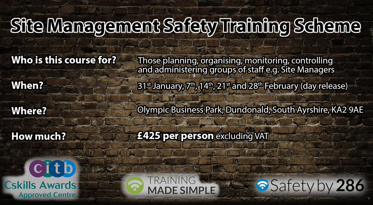 Safetyby286's tweet photo. We're running another SMSTS course 👨‍🎓👩‍🎓 Call 01563 475 013 or email info@safetyby286.co.uk for more info 🙂 https://t.co/1SliWzU5JU