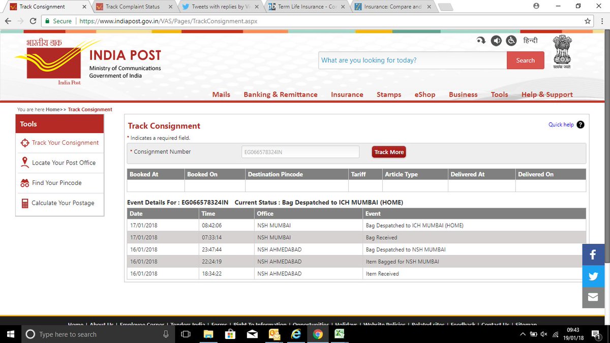 KatilShera's tweet photo. @IndiaPostOffice Dear Sir/ Ma'am waiting for reply on the same . This is 3rd day and there has no update on my  parcel from ICH ( Home) Mumbai. Please advice its urgent https://t.co/Cq1ge1Ksr6