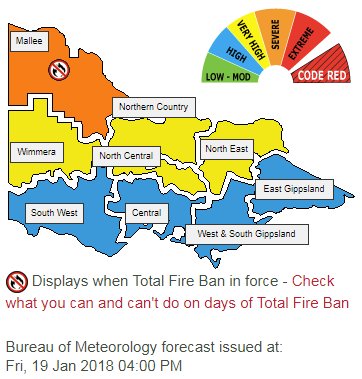 #TotalFireBan tomorrow, Saturday 20th January 2018, for the Mallee fire district.
cfa.vic.gov.au/warnings-restr…
#vicfires
