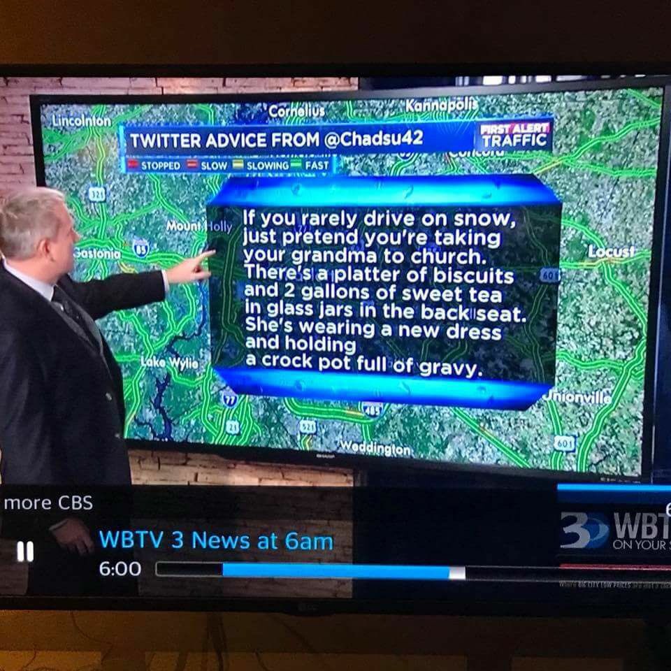 ian_leonard's tweet image. This is so good...a twitter post about how to drive in snow..used on-air at WBTV in Charlotte.