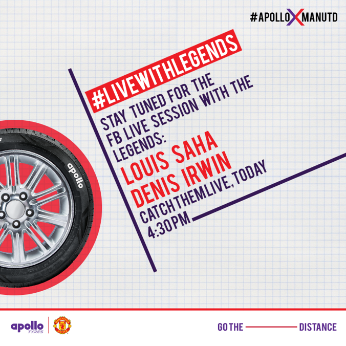 apollotyres's tweet photo. Just hours left for the #LiveWithLegends Facebook Live event with the @ManUtd Legends, @louissaha08 & @DenisIrwin.
Catch them LIVE today, 19th October 2017 from 4:30 PM IST.
#ApolloXManUtd #GGMU #MUFC #ILOVEUNITED https://t.co/SL9Qed7x9I