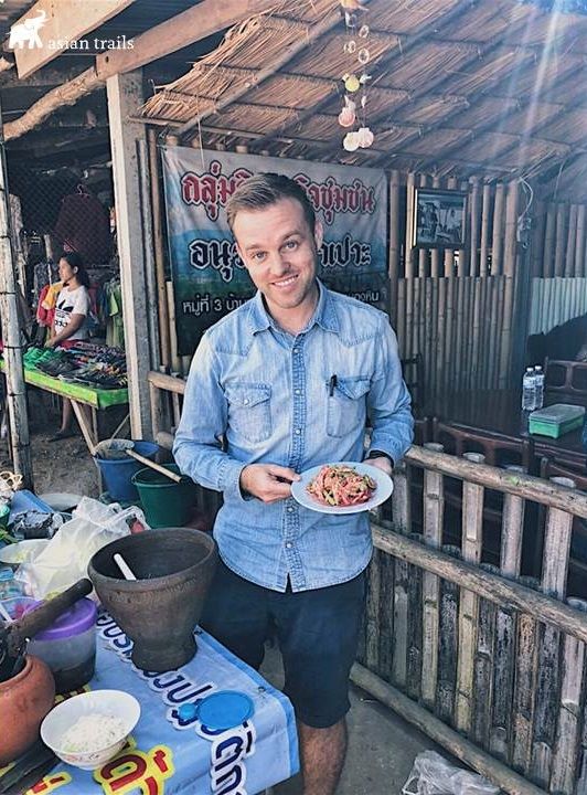 AsianTrailsLtd's tweet photo. It is not uncommon that #Isarn visitors are asked to make their own #Somtam (Papaya salad) for a hands-on approach of Thai cooking and having a great deal of fun. #Thailand Managing Director Yves just did that! https://t.co/NsMexjVkyi #Thailand https://t.co/lRKbl7CH34