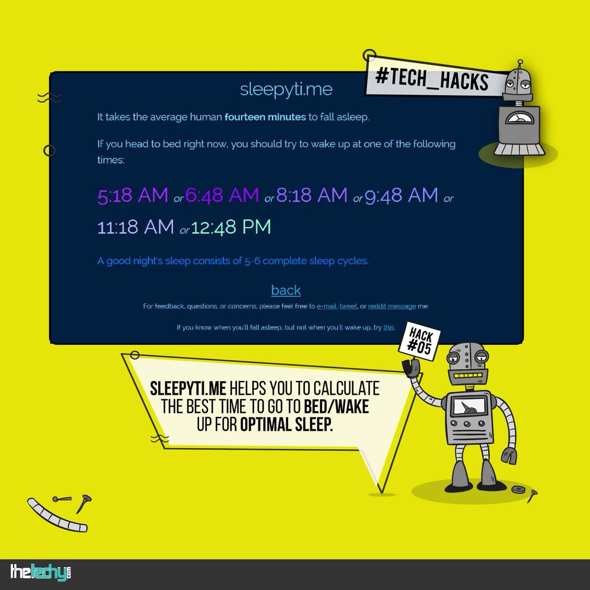 thetechycom's tweet photo. SLEEPYTI.ME helps you to calculate the best time to go to bed/wake up for optimal sleep
#thetechy #tech_hacks Exhibit Magazine https://t.co/9ISvC4JPW7