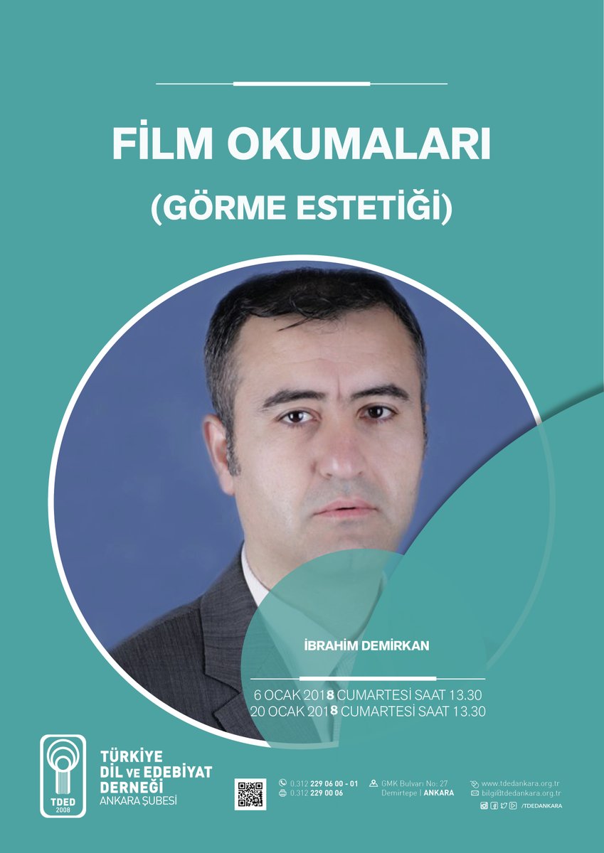 Yarın Ankara Kızılayda 13:30'da TDED'de Sinema filmlerinin zihin dünyamıza etkisi,üretim felsefeleri üzerine filmlerden örneklerle konuşacağız. #Sinema #filmokumaları