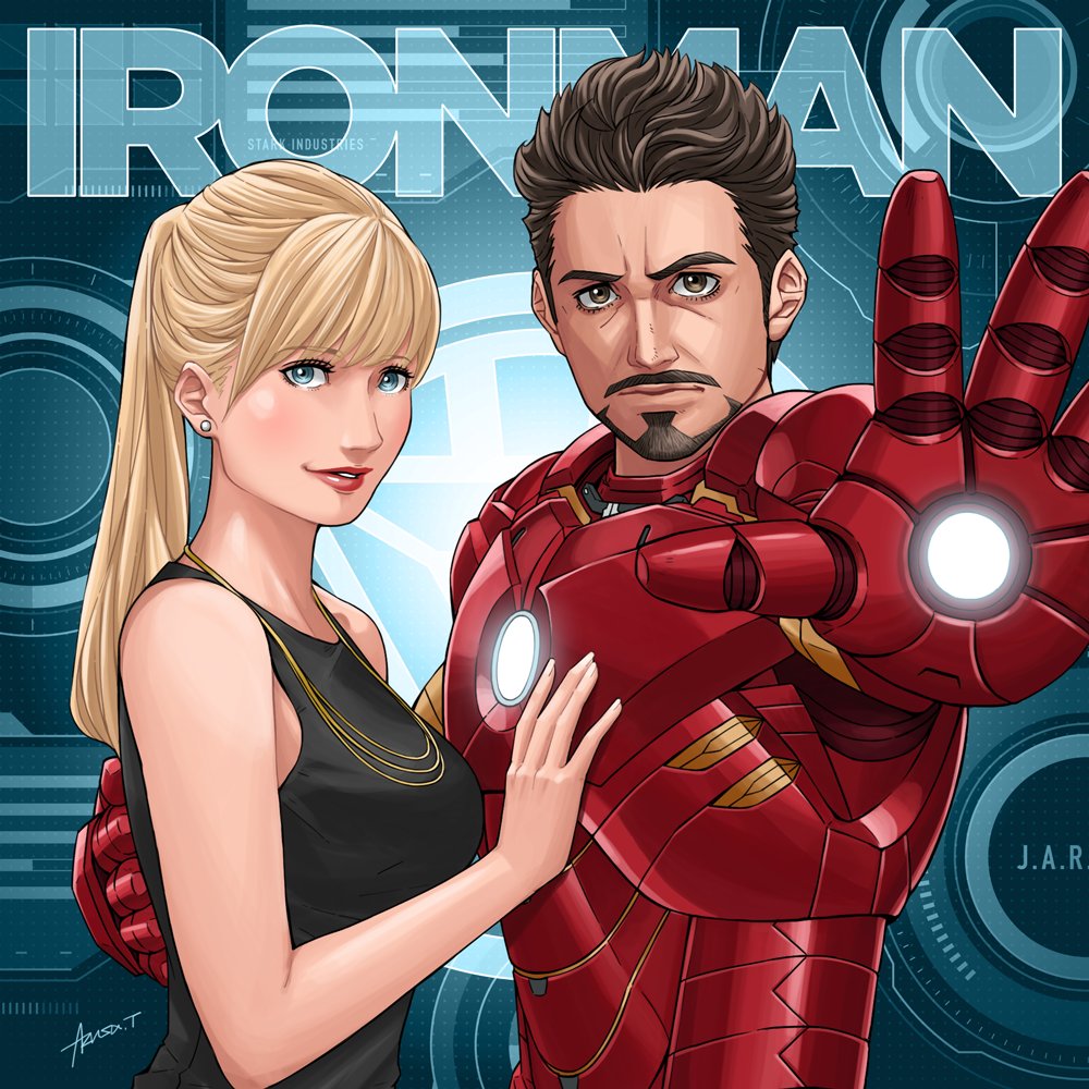Azusa Tanaka در توییتر トニー ペッパーのイラストが出来ました アイアンマン２の垢抜けた雰囲気の二人がいい感じで好きです Marvel Ironman マーベル アイアンマン