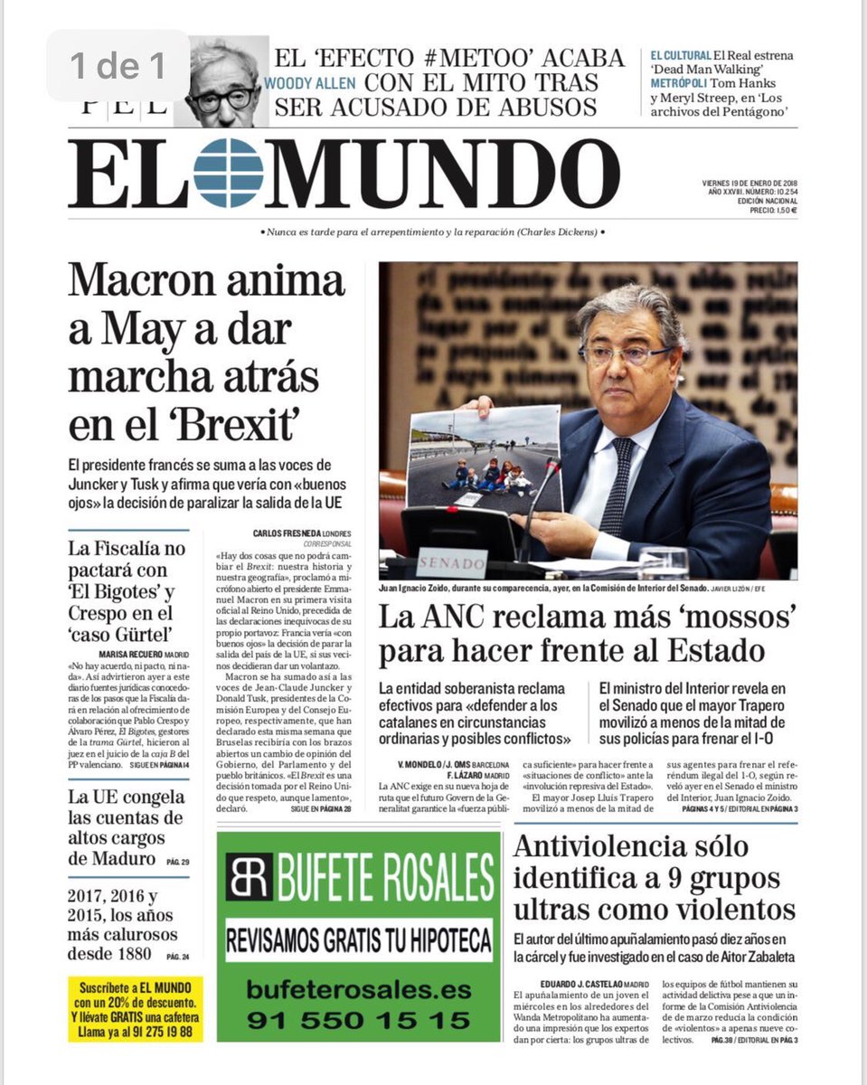 Ayer un Ministro reconoció un gasto de 87.000.000€ en porras, pelotas de goma y croquetas y los implicados de la Gürtel señalaron al Presidente del Gobierno.