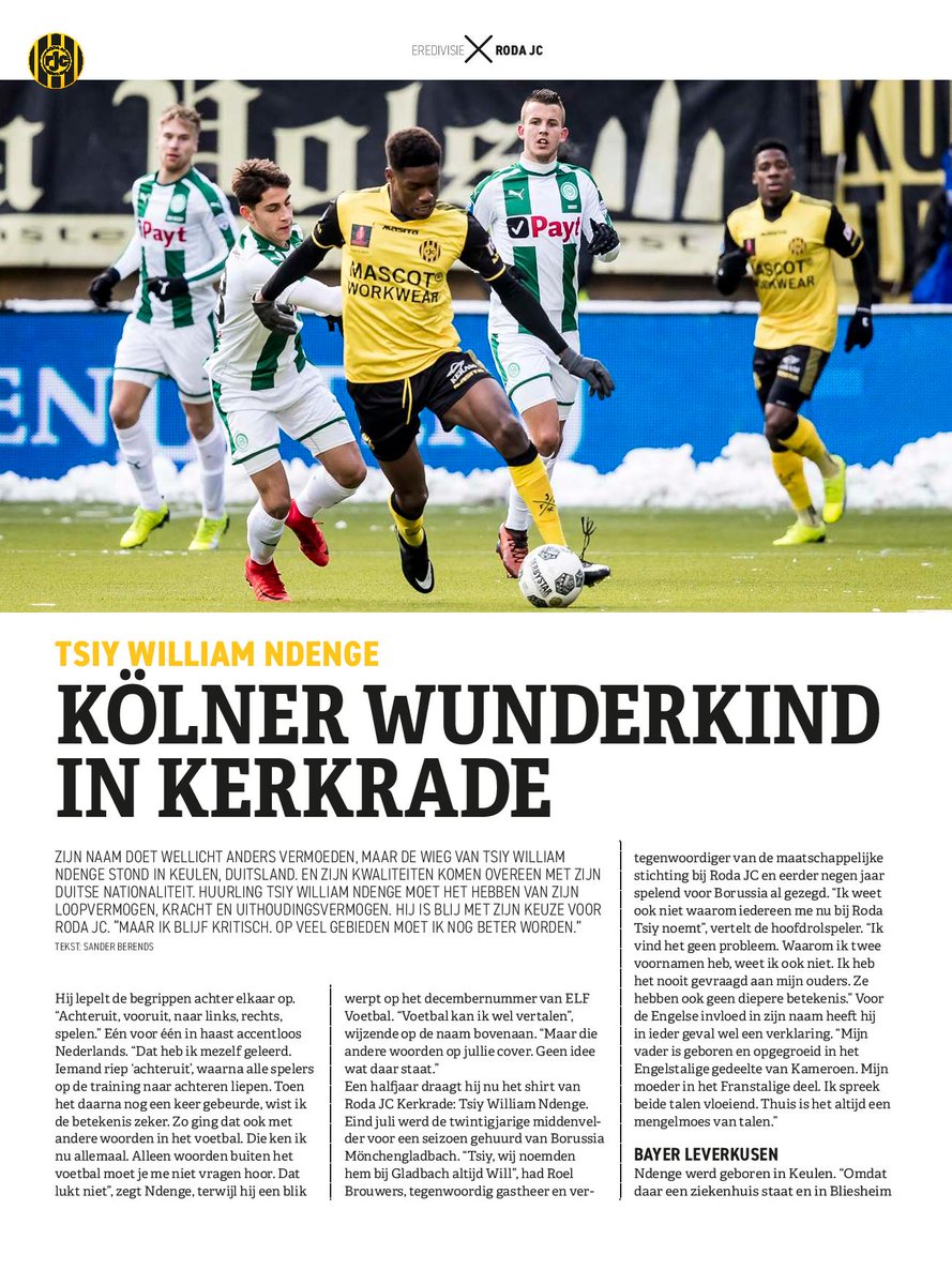 SanderBerends1's tweet photo. In de dikke Winterstopspecial v ELF Voetbal oa mijn interview met Tsiy William #Ndenge v #RodaJCKerkrade. Das Kölner Wunderkind. Lees hier alvast een preview over zijn bijzondere achtergrond: https://t.co/CUUlEHHgLc https://t.co/ao26zG3Z4e