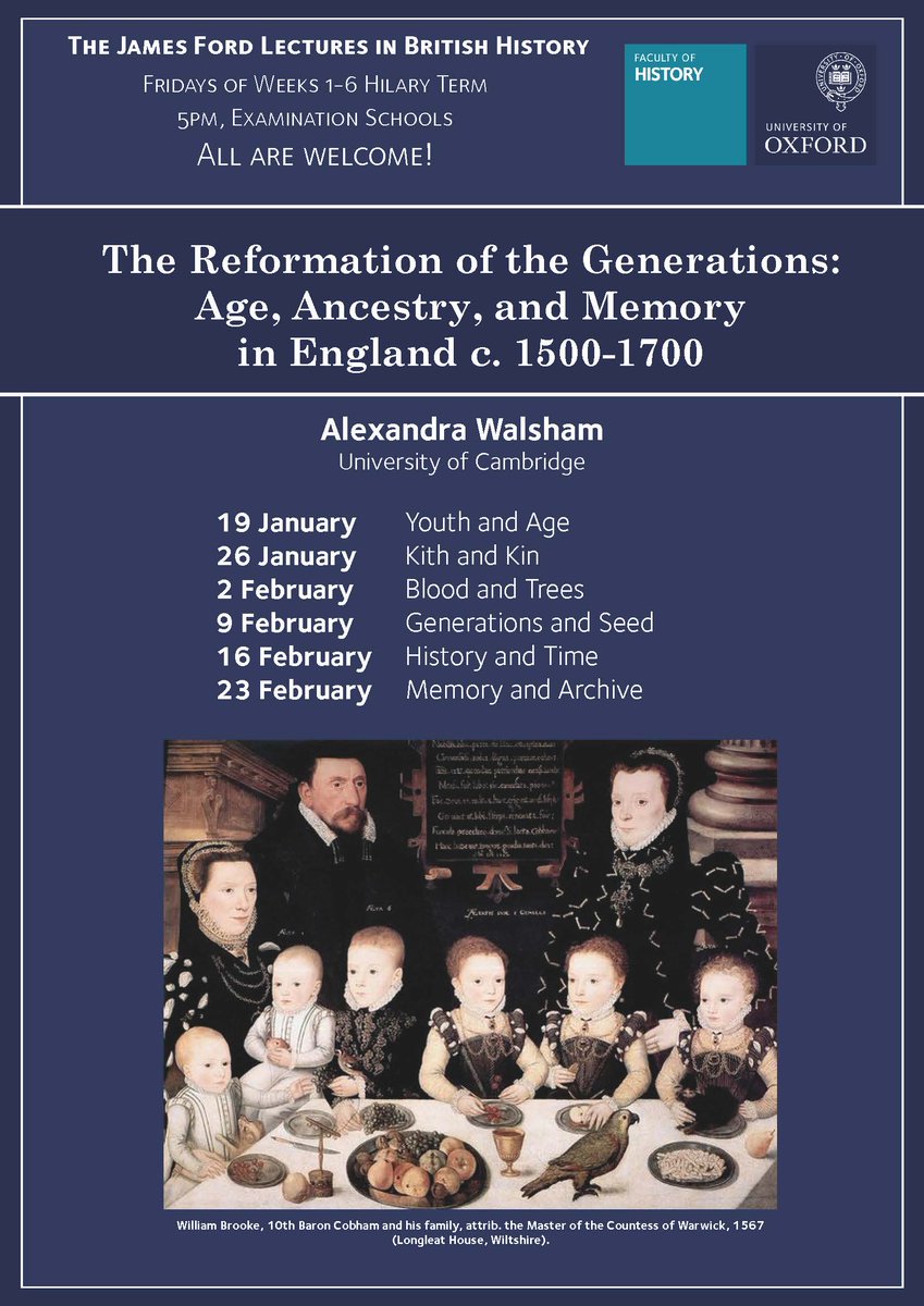 OxfordHistory's tweet photo. The Ford Lectures start tonight! 5pm @Exam_Schools . Alex Walsham speaking on 'The Reformation of the Generations: Age, Ancestry, and Memory in England c. 1500-1700' - Lecture one: Youth and Age https://t.co/rOZF6JBJLH https://t.co/gbclC3UE5L
