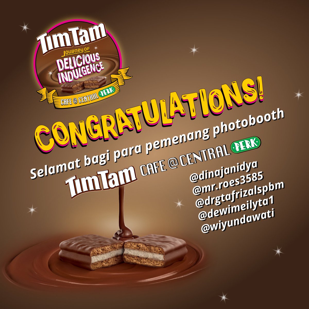 timtamlicious's tweet photo. Untuk kamu yang namanya tertera diatas, Congratulations, Besties!
Kamu telah memenangkan kontes photobooth seru di #TimTamGoes90s dan berhak mendapatkan voucher belanja masing-masing senilai 1 juta rupiah! #TimTamTime https://t.co/8tBEHV8TsS