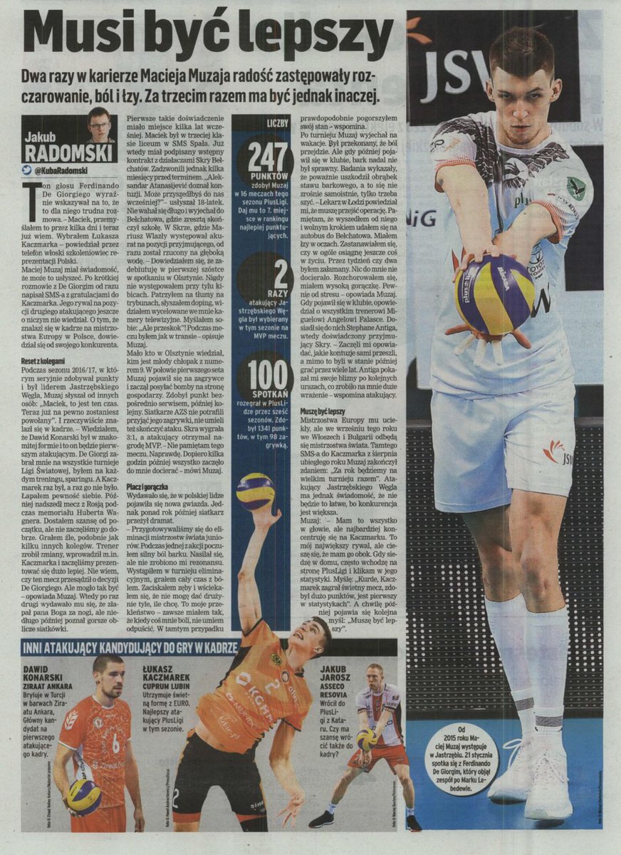 KlubJW's tweet photo. Ciekawy tekst w @przeglad poświęcony naszemu atakującemu Maciejowi Muzajowi. #przegląd #prasy #Muzaj @SiatkarskaLiga @PolskaSiatkowka #siatkówka #atakujący https://t.co/Vs8s4xYVYS