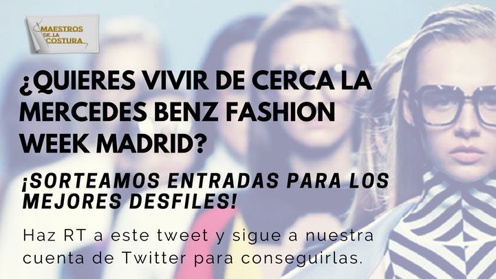 MaestrosCostura's tweet photo. ¿Quieres ir al desfile de @PalomoSpain en el @Teatro_Real?

Sorteamos dos entradas dobles para la @MBFWMadrid ‼️ Para conseguirlas solo tienes que hacer RT y seguir a nuestra cuenta. 

🆙 Puedes participar hasta las 16:59 del lunes 22 de enero.

#MBFW ✂️ #MaestrosDeLaCostura https://t.co/LAM9bMR0dp