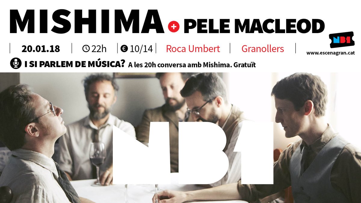 SalaNauB1's tweet photo. Us donem dues bones raons per comprar avui les entrades pel concert de @MishimaBCN i @PeleMacLeod: la 1a, perquè potser demà ja estan exhaurides, i la 2a perquè avui us costen 10 € (anticipades) i si les compreu demà les pagareu a 14 €. Què espereu? https://t.co/A66Qodeix5 https://t.co/RhkCJmBmsQ
