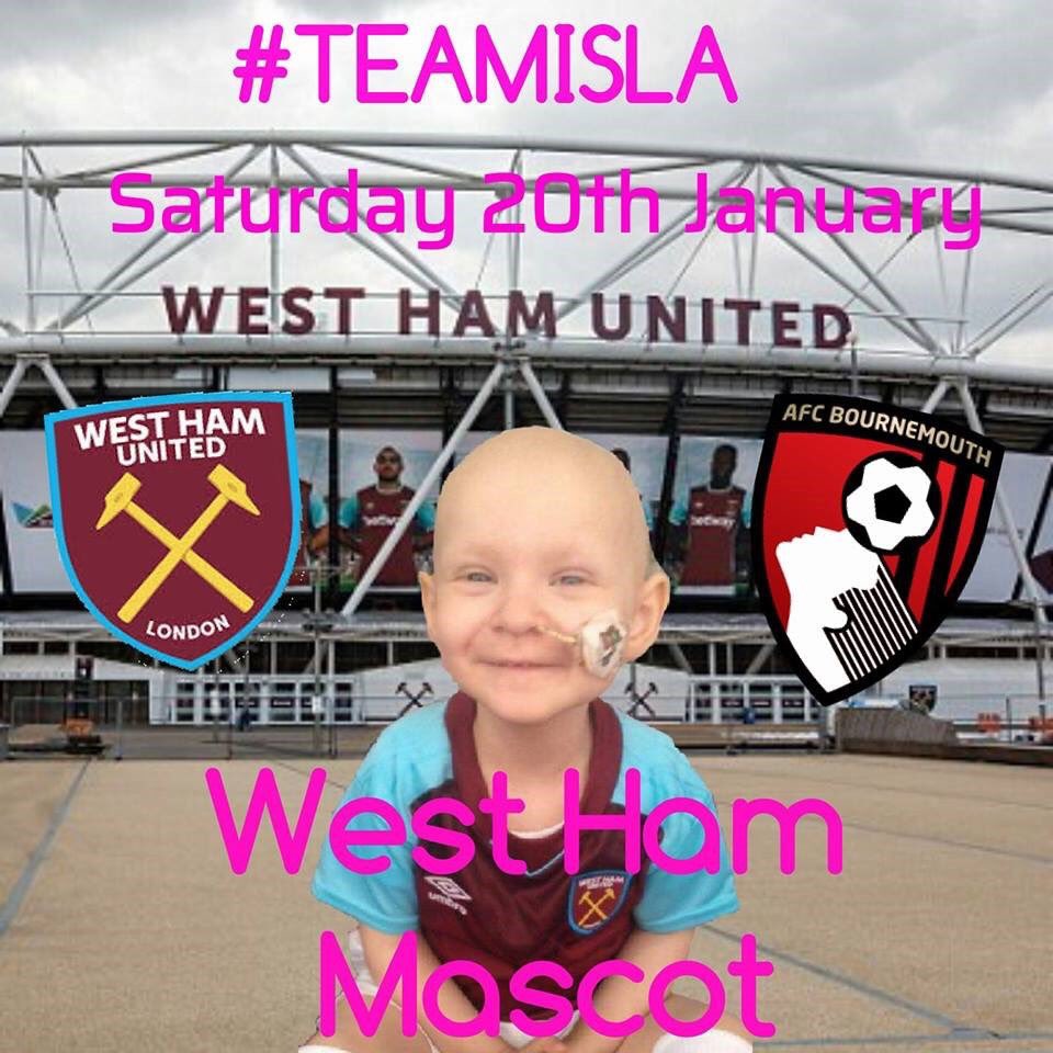 Jermain Defoe OBE (@iamjermaindefoe) on Twitter photo .<a href="/islasfight/">Isla Caton</a> is a mascot on Saturday @WestHamUtd v <a href="/afcbournemouth/">AFC Bournemouth 🍒</a> and her family are raising money for lifesaving treatment with <a href="/Bradleysfight/">Bradley Lowery Foundation</a>. Gemma (Bradley’s mum) and others will be collecting outside the club shop, so pop along and support a great cause. #cancerhasnocolours .<a href="/islasfight/">Isla Caton</a> is a mascot on Saturday @WestHamUtd v <a href="/afcbournemouth/">AFC Bournemouth 🍒</a> and her family are raising money for lifesaving treatment with <a href="/Bradleysfight/">Bradley Lowery Foundation</a>. Gemma (Bradley’s mum) and others will be collecting outside the club shop, so pop along and support a great cause. #cancerhasnocolours