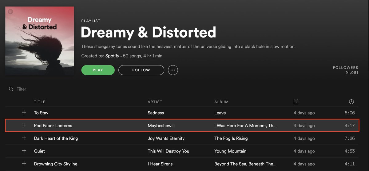 cargoindiedistr's tweet image. FEATURED on @Spotify Dreamy &amp;amp; Distorted playlist &apos;Red Paper Lanterns&apos; @Mybshwll 😆😆😆 open.spotify.com/user/spotify/p…