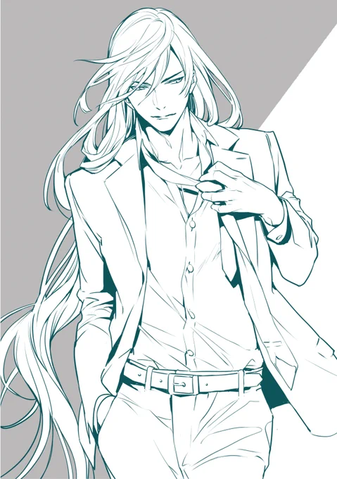 お題箱から「スーツの兼さん」描きました 