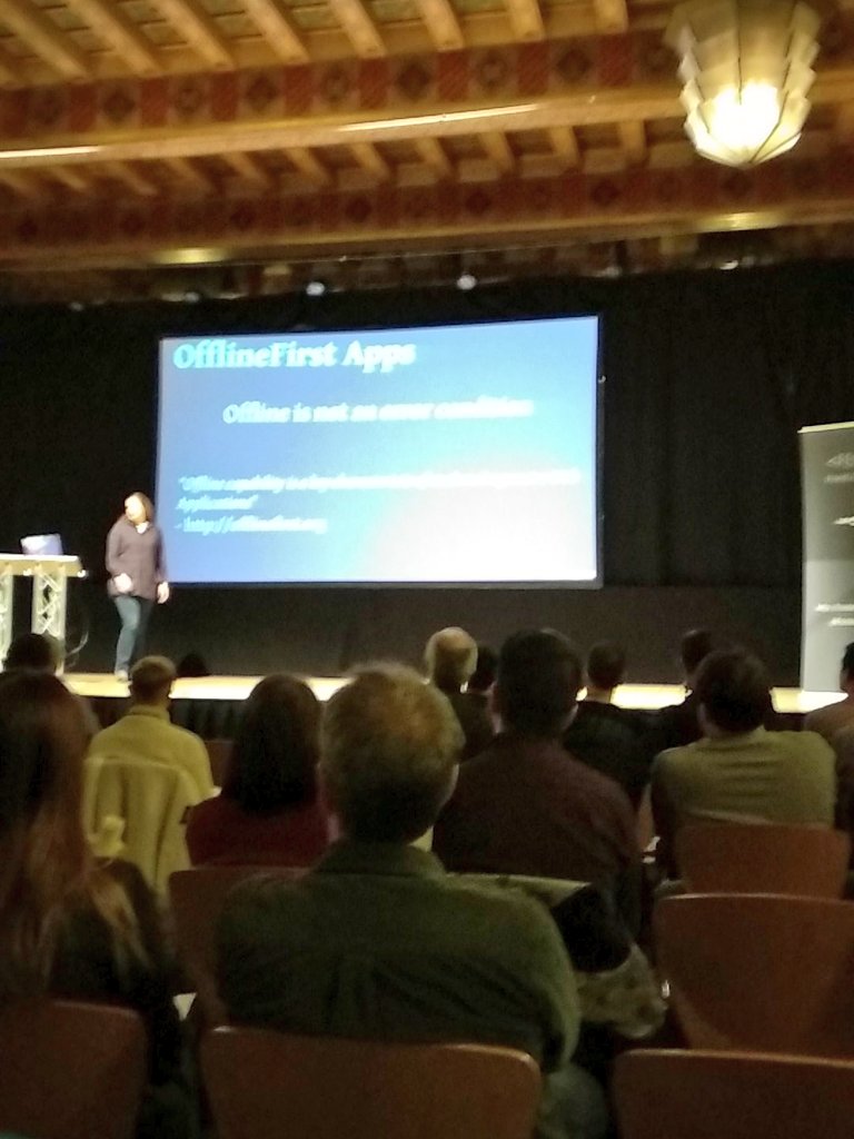bobi_g's tweet photo. Offline first apps - #Fen2018. Excellent talk. https://t.co/tM1fPribHt