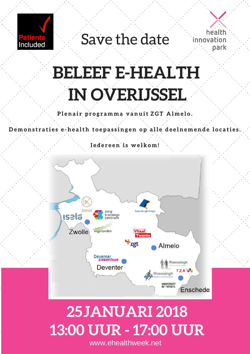 Beleef eHealth met #VitaalThuis en #ZGT tijdens de interactieve eHealthmarkt en het inspiratiesymposium in Almelo. Kan ook thuis via de live stream! bit.ly/2Dph5jx
