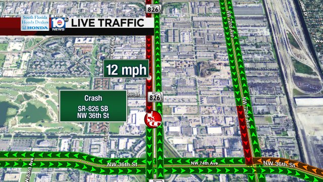 Crash on SR-826 SB approaching NW 36th St #traffic https://t.co/nAM1vHKRZy