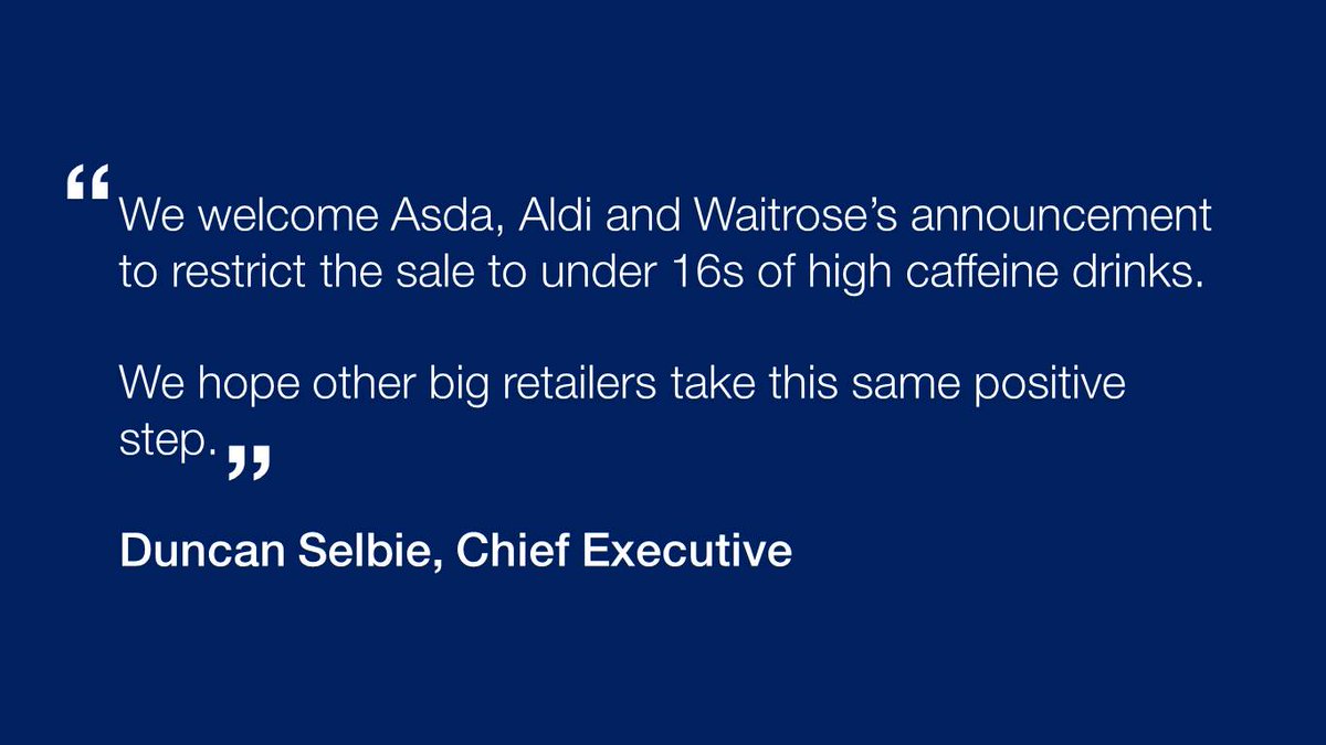 UKHSA's tweet image. Asda, Aldi and Waitrose ban the sale of energy drinks to under 16s. Find out more bit.ly/2EVqZFW