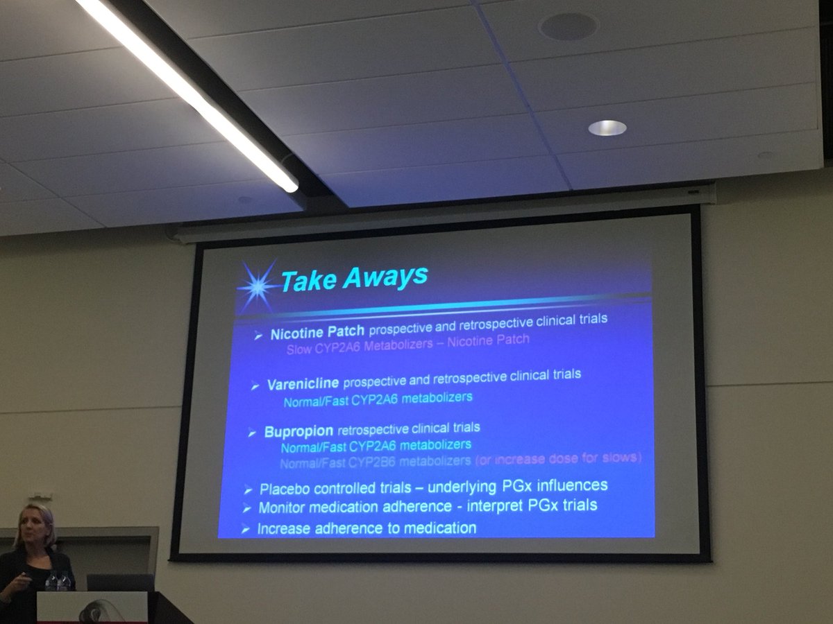 SarahMackler's tweet photo. Dr. Tyndale shining light onto why some people can more easily quit smoking then others in her breakout session #itsgenetics #OMSC2018 #smokingcessation #OttawaModel https://t.co/v2tylAliX9
