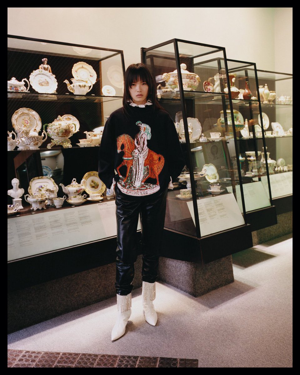 LOOK 08 PRE FALL 2018 Photographed by #LaurenceEllis featuring model #XieChaoyu on location at The Potteries Museum & Art Gallery, Stoke-On-Trent #ChristopherKane #PreFall18